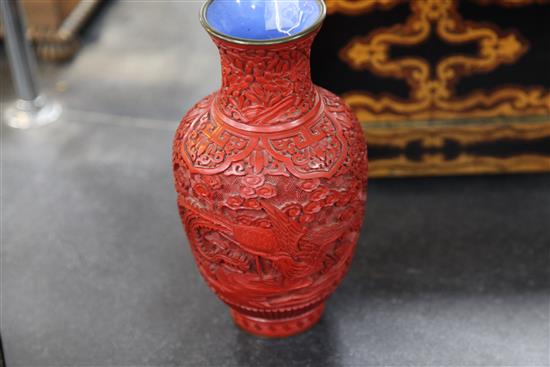 A Chinese cinnabar lacquer vase, mid 20th century, 23cm